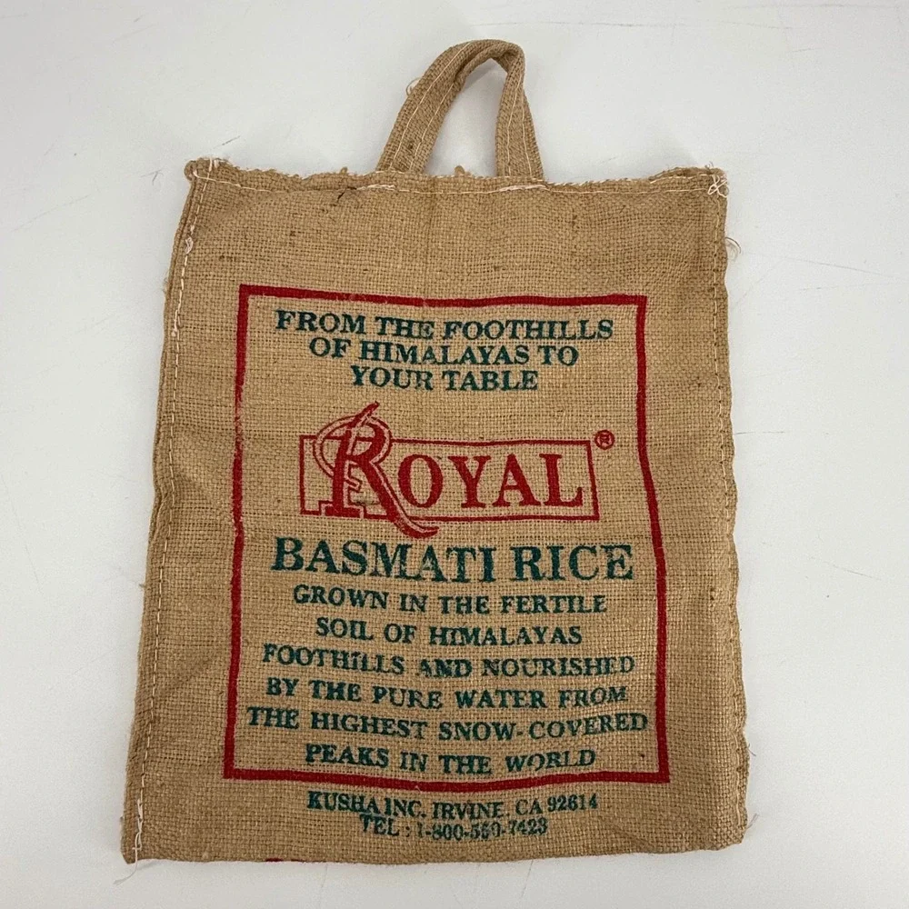 Vintage‎ Royal Basmati Rice Upcycled Burlap Jute Tote Bag Zipper Top Reusable